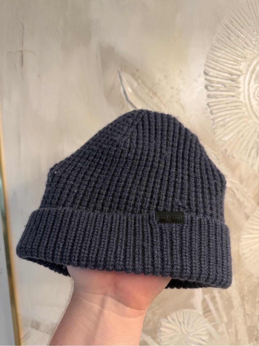 Burberry Light Navy Blue Ribbed Knit Beanie Toque